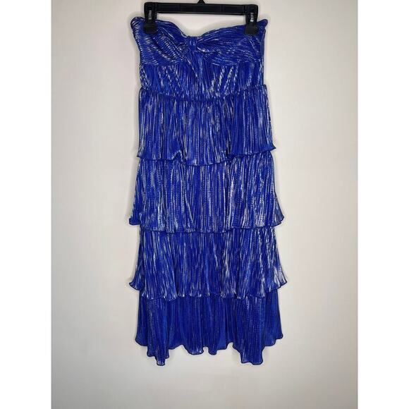 NWOT Lovers and Friends Mya Midi Tiered Blue Metallic Dress Women's Size M - Picture 2 of 10